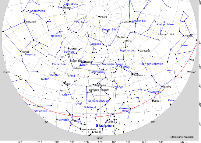 Sternbild / Sternzeichen RA 17h Skorpion